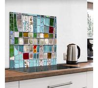 murando - Crédence Verre Cuisine 80x80 cm - Plaque Anti-Projection - Couvercle Anti-éclaboussures crédence - Plaque en Verre trempé - Carreaux de mosaïque Abstraits colorés f-B-0279-aq-a