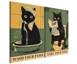murando - Ensemble de 2 tableaux 80x60 cm - e peinture - Illustrations d'hygiène pour chats représentant un chat dans la salle de bain dans un style de bande dessinée g-H-10140-b-a