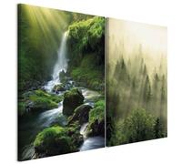 murando - Ensemble de 2 tableaux d'art décoratif 120x90 cm - Impression sur toile e peinture - Vues verdoyantes sur la cascade de la forêt et les brumes matinales sur les arbres b-B-10494-b-a
