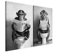 murando - Ensemble de 2 tableaux d'art décoratif 80x60 cm - Impression sur toile murale peinture - Journal Safari singe et lion lisant des journaux assis sur les toilettes g-H-10139-b-a