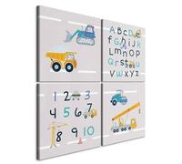 murando - Ensemble de 4 tableaux d'art décoratif 40x40 cm - Impression sur toile décoration murale peinture maison salon - Modèles pour l'alphabet et les chiffres pour enfants e-C-10019-b-a