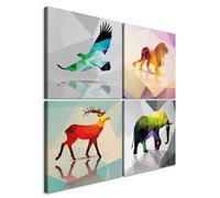 murando - Ensemble de 4 tableaux d'art décoratif 60x60 cm - Impression sur toile e peinture - Abstraction figures géométriques géométrique coloré lions oiseaux animaux adolescent g-B-0073-b-i