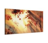 murando - Grand Tableau Décoration Murale Chambre, Automne Forêt, 135x45 cm | Clous Inclus, Impression sur Toile, Tableaux, Posters et Arts Décoratifs, Aquarelles Artistique Arbres Feuilles Paysage