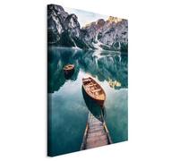 murando - Grand Tableau Décoration Murale Chambre, Bateau un Lac, 80x120 cm | Clous Inclus, Impression sur Toile, Tableaux, Posters et Arts Décoratifs, Cadre en Bois, Paysage de Montagne, Fabrication EU