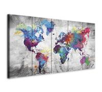 murando - Grand Tableau Décoration Murale Chambre, Colorés Carte, 200x80 cm | Clous Inclus, Impression sur Toile, Tableaux, Posters et Arts Décoratifs, Continents du Monde Texture Grise, Fabrication EU