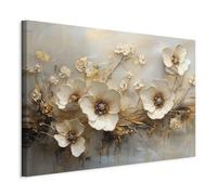 murando - Grand Tableau Mural Décoration Moderne Salon, Effet 3D, 120x80 cm | Clous Inclus, Impression sur Toile, Tableaux, Posters et Arts Décoratifs, Cadre en Bois, Fleurs Dorées, Fabrication EU