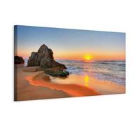 murando - Grand Tableau Mural Décoration Moderne Salon, Paysage, 120x40 cm | Clous Inclus, Impression sur Toile, Tableaux, Posters et Arts Décoratifs, Vagues Pierre Mer Plage l'eau Lever du Soleil
