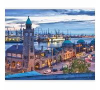 murando - Papier peint panoramique 100x70 cm - Revêtement mural chambre salon - Décoration murale design moderne - Port industriel Hambourg - Architecture historique front de mer 100404-154