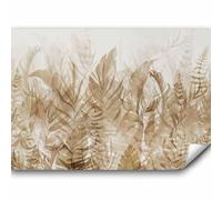 murando - Papier Peint Panoramique Adhésif Nature 98x70 cm - Tapisserie Murale Autocollante Décoration - Blanc beige vert - Paysage feuilles nature plantes scandiboho tendances b-A-0696-a-d