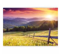 murando - Papier Peint Panoramique Adhésif Paysage 343x256 cm - Jaune violet blanc marron - Arbres montagnes paysage coloré prairie champs forestiers lever du soleil c-B-0538-a-a