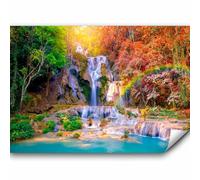 murando - Papier Peint Panoramique Adhésif Paysage 343x256 cm - Tapisserie Murale Autocollante Décoration - Bleu gris beige - Asie arbres pierre nature paysage rivière eau cascade c-B-0126-a-a