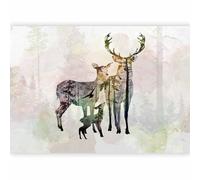 murando - Papier peint panoramique animal 250x175 cm - Revêtement mural décoration salon - Design moderne - Vert marron gris - Cerf coloré forêt nature ohdeer tendances animaux g-C-0275-a-a