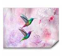 murando - Papier peint panoramique animal 300x210 cm - Revêtement mural décoration chambre salon - Design moderne - Gris violet rose vert - Fleurs violettes oiseaux plantes animaux g-B-0068-a-d