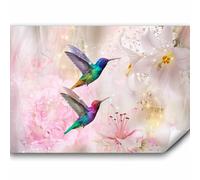 murando - Papier peint panoramique animal 350x256 cm - Revêtement mural décoration pour chambre salon - Design moderne - Jaune rouge rose gris - Fleurs oiseaux plantes rose animaux g-B-0068-a-b