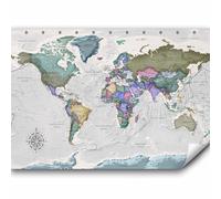 murando - Papier peint panoramique Carte du monde 200x140 cm - Revêtement mural décoration salon - Design moderne - Continents colorés cartes inscriptions dans le monde gris anglais k-A-0380-a-a