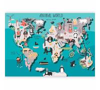 murando - Papier peint panoramique Carte du monde 350x256 cm - Revêtement décoration - Cartes des continents colorés pour enfants, animaux du monde pour enfants d'âge préscolaire k-C-0137-a-a