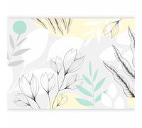 murando - Papier Peint Panoramique Intissé Nature 350x256 cm - Revêtement Mural pour Salon - Gris blanc - Fleurs minimalisme feuilles plantes nature géométrie gris menthe b-A-10071-a-a
