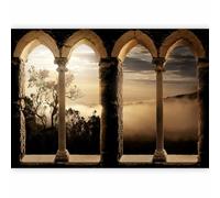 murando - Papier peint panoramique moderne 150x105 cm - Revêtement mural décoration salon - Architecture arbres colonnes de pierre paysage brouillard ciel vue depuis la fenêtre 10110904-13