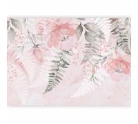 murando - Papier peint panoramique nature 350x256 cm - Revêtement mural décoration pour chambre salon - Design moderne - Beige gris - Des roses fleurs roses feuilles fougère nature b-C-10031-a-a