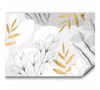 murando - Papier peint panoramique nature 350x256 cm - Revêtement mural décoration salon - Design moderne - Géométrie nature plantes feuilles minimalisme fleurs doré b-A-10071-a-b