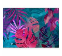 murando - Papier peint panoramique nature 350x256 cm - Revêtement mural décoration salon - Design moderne - Rose violet bleu - Nature résumé les plantes feuilles monstera coloré b-A-10079-a-b