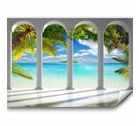 murando - Papier peint panoramique paysage 350x256 cm - Revêtement mural décoration pour chambre salon - Design moderne - Vert blanc - L'architecture mer palmiers l'eau îles c-C-0182-a-a