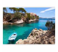 murando - Papier peint panoramique paysage 350x256 cm - Revêtement mural décoration salon - Design moderne - Gris beige bleu - Montagnes coloré bateaux mer nature paysage eau îles c-B-0038-a-a