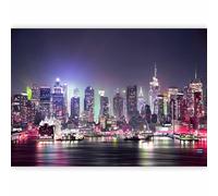 murando - Papier peint panoramique ville 450x315 cm - Revêtement mural décoration salon - Architecture marron manhattan ville urbain nuit new york panorama rivière gratte-ciel d-C-0012-a-c