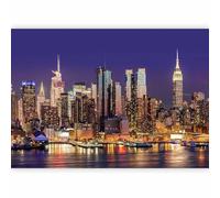 murando - Papier peint PREMIUM 100x70 cm - Revêtement mural chambre salon - Décoration design moderne - Architecture manhattan ville urbain nuit new york rivière lumière gratte-ciel d-B-0060-a-b