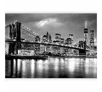 murando - Papier peint PREMIUM 100x70 cm - Revêtement mural chambre salon - Fresque chambre adulte - Décoration design moderne - Lune ville pont nuit new york usa eau d-B-0205-a-a