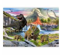 murando - Papier peint PREMIUM 350x256 cm - Revêtement mural chambre salon - Décoration moderne - Dinosaure Vert Reptiles Volcan Paysage Réaliste Garçon Cascade Dinosaure Fond e-C-10020-a-a