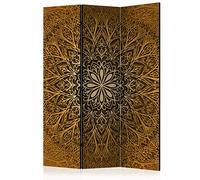 murando - Paravent à Deux côtés 135x172 cm - Séparateur de pièce en Bois Naturel avec Toile imprimée Pliable - Motif Marron Ethnique géométrique Mandala orienter Ornements Fond f-A-0491-z-b