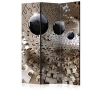 murando - Paravent à Deux côtés 135x172 cm - Séparateur de pièce en Bois Naturel avec Toile imprimée Pliable - Abstraction Figures géométriques Illusion Espace Moderne Puzzle Tunnels a-A-0190-z-b