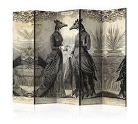 murando - Paravent à Deux côtés 225x172 cm - Séparateur de pièce en Bois Naturel avec Toile imprimée Pliable - Femmes Fleurs Motif Graphique Figures rétro Silhouettes Vintage Animaux n-B-0015-z-c