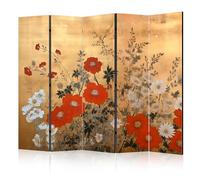 murando - Paravent Décoratif Intérieur Acoustique, Fleuri, 225x172 cm | 5 Panneaux, Séparateur de Pièce Insonorisant, Isolation Phonique, Pour Bureau, Fabrication EU, Mousse Acoustique, Dorées Art
