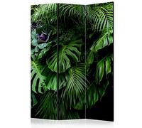 murando - Paravent intérieur à Deux côtés 135x172 cm - Séparateur de pièce en Bois Naturel avec Toile imprimée, Portable et Pliable - Jungle Feuilles Nature Nuit Plantes Tropical b-B-0331-z-b