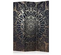 murando - Paravent intérieur à Deux côtés 135x172 cm - Séparateur de pièce en Bois Naturel avec Toile imprimée bilatérale, Portable et Pliable - Mandala Marron Noir et Orient Fond Zen f-A-0659-z-b