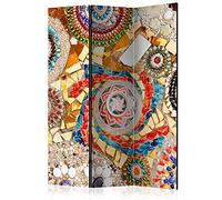 murando - Paravent intérieur à Deux côtés 135x172 cm - Séparateur de pièce en Bois Naturel avec Toile imprimée, Portable et Pliable - Mosaïque Marocaine en Pierre de Couleur Ethnique f-B-0027-z-b