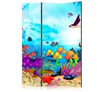 murando - Paravent intérieur à Deux côtés 135x172 cm - Séparateur de pièce en Bois Naturel avec Toile imprimée Pliable - pour Les Enfants coloré Paysage mer océan Poisson Eau e-C-0064-z-b
