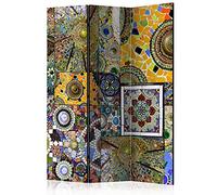 murando - Paravent intérieur à Deux côtés 135x172 cm - Séparateur de pièce en Bois Naturel avec Toile imprimée bilatérale, Portable et Pliable - Mosaïque Ethnique colorée Orient f-B-0077-z-b