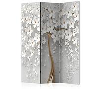 murando - Paravent intérieur à Deux côtés 135x172 cm - Séparateur de pièce en Bois Naturel avec Toile imprimée Pliable - Magnolias Abstraction Arbres Fleurs Plantes Nature b-B-0475-z-b