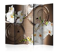murando - Paravent intérieur à Deux côtés 225x172 cm - Séparateur de pièce en Bois Naturel avec Toile imprimée Pliable - Fleurs Marron métal Nature orchidées Ornements Texture Fond b-A-0065-z-c