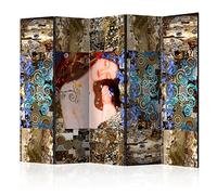 murando - Paravent intérieur à Deux côtés 225x172 cm - Séparateur de pièce en Bois Naturel avec Toile imprimée, Portable et Pliable - Abstraction Gustav Klimt Femmes Gens colorés l-A-0015-z-c