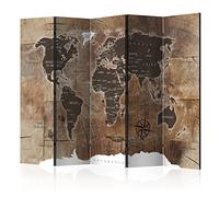 murando - Paravent intérieur à Deux côtés 225x172 cm - Séparateur de pièce en Bois Naturel avec Toile imprimée bilatérale, Portable et Pliable - Bois Continents Cartes du Monde Ancien k-C-0050-z-c