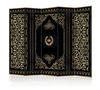 murando - Paravent intérieur à Deux côtés 225x172 cm - Séparateur de pièce en Bois Naturel avec Toile imprimée Pliable - Baroque Noir et Motif Noir Ornements rétro Fond Vintage f-A-0126-z-c