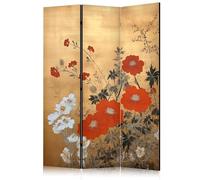murando - Paravent intérieur Acoustique 135x172 cm - Séparateur de pièce avec Isolation phonique, Panneau insonorisant pour Bureau -Fleurs dorées Art Japonais b-H-10005-z-a