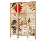 murando - Paravent Intérieur Japonais 135x172 cm - Séparateur de Pièce en Bois Naturel et Toile Imprimée - Cloison de Séparation pour Chambre à Coucher - Composition Artistique Zen p-C-0003-bh-b