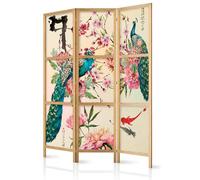 murando - Paravent Intérieur Japonais 135x172 cm - Séparateur de Pièce en Bois Naturel et Toile Imprimée - Cloison de Séparation pour Chambre à Coucher - Composition Nature Et Oiseaux p-C-0002-bh-d