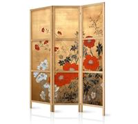 murando - Paravent Intérieur Japonais 135x172 cm - Séparateur de Pièce - Fleurs De Pavot Beiges De Style Japonais avec Fond De Chrysanthème Détruit Jatic b-H-10005-bh-a