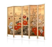 murando - Paravent Intérieur Japonais 225x172 cm - Séparateur de Pièce en Bois - Cloison de Séparation - Fleurs De Pavot Jaune Japonais Style Asiatique Fond De Chrysanthème Endommagé b-H-10005-bh-b